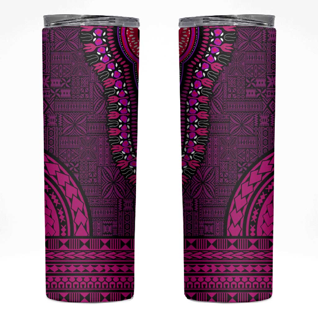 Pink Dashiki and Tapa Pattern Skinny Tumbler Africa-Polynesia Together Culture