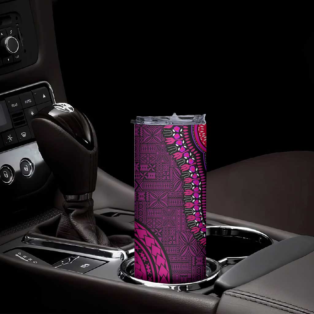 Pink Dashiki and Tapa Pattern Skinny Tumbler Africa-Polynesia Together Culture