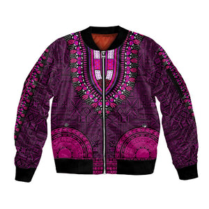 Pink Dashiki and Tapa Pattern Sleeve Zip Bomber Jacket Africa-Polynesia Together Culture