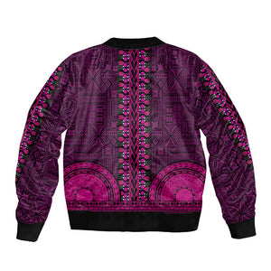 Pink Dashiki and Tapa Pattern Sleeve Zip Bomber Jacket Africa-Polynesia Together Culture