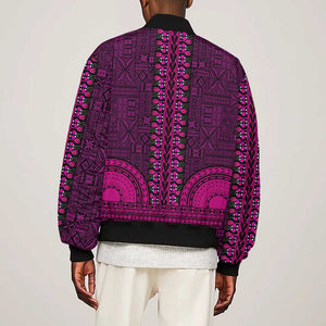 Pink Dashiki and Tapa Pattern Sleeve Zip Bomber Jacket Africa-Polynesia Together Culture