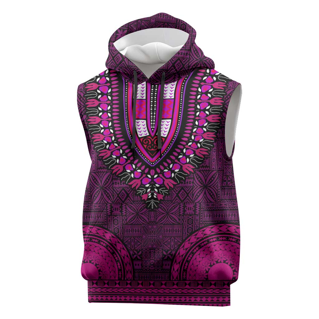 Pink Dashiki and Tapa Pattern Sleeveless Hoodie Africa-Polynesia Together Culture - African Pride