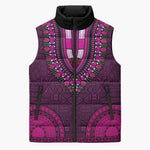 Pink Dashiki and Tapa Pattern Sleeveless Puffer Jacket Africa-Polynesia Together Culture