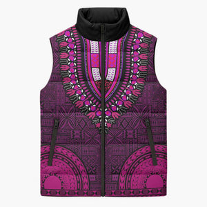 Pink Dashiki and Tapa Pattern Sleeveless Puffer Jacket Africa-Polynesia Together Culture