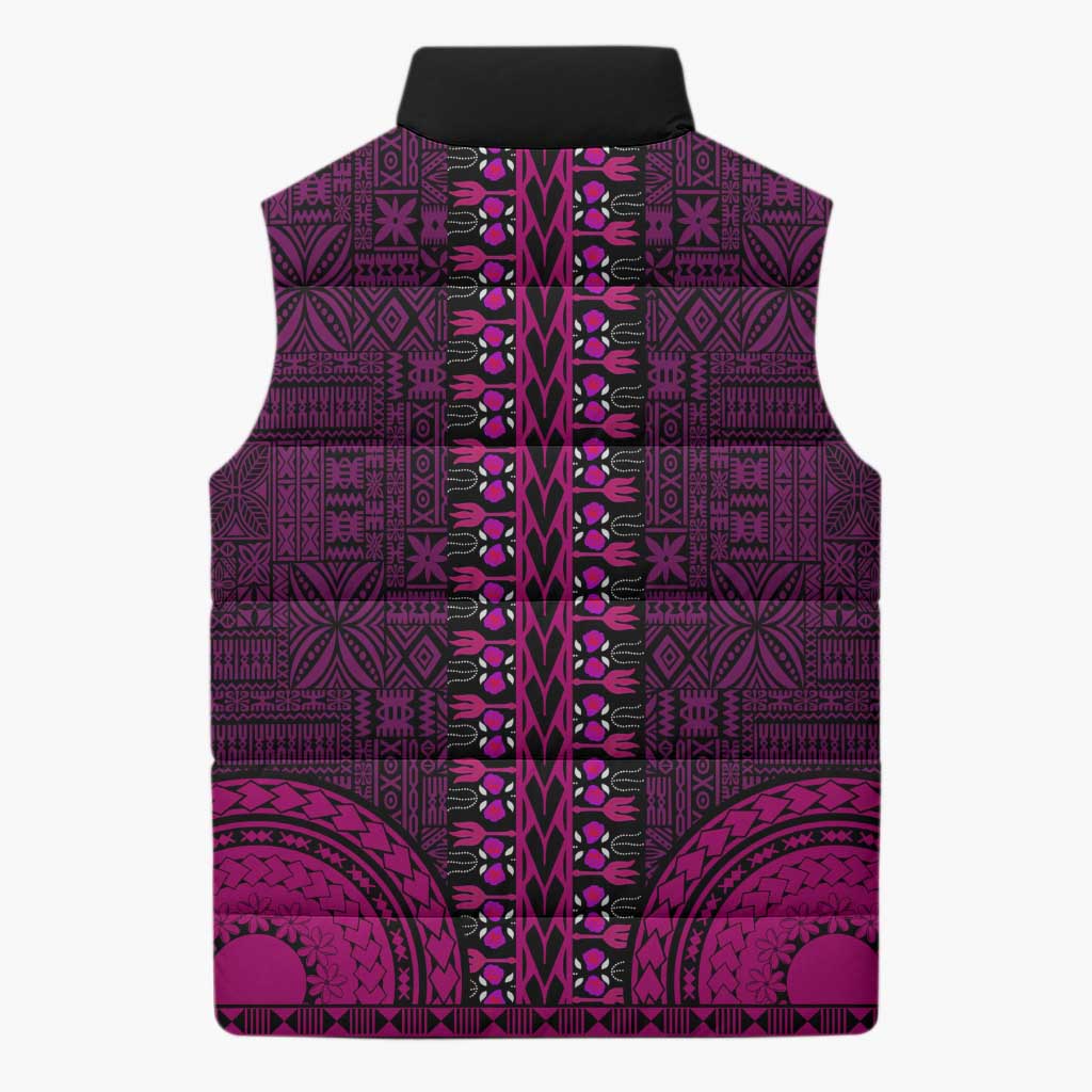 Pink Dashiki and Tapa Pattern Sleeveless Puffer Jacket Africa-Polynesia Together Culture