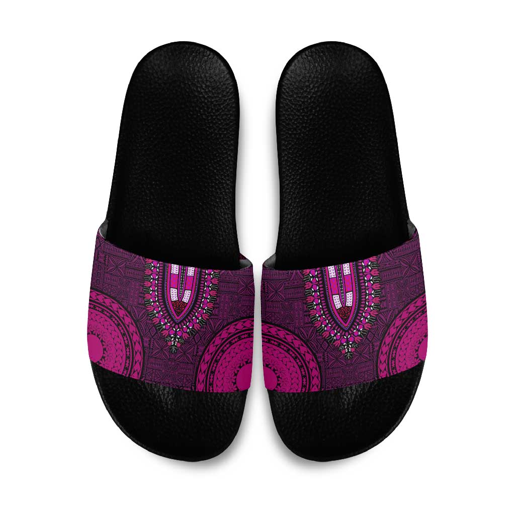 Pink Dashiki and Tapa Pattern Slide Sandals Africa-Polynesia Together Culture