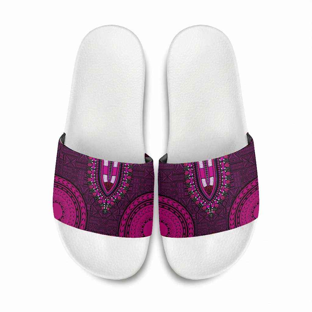 Pink Dashiki and Tapa Pattern Slide Sandals Africa-Polynesia Together Culture