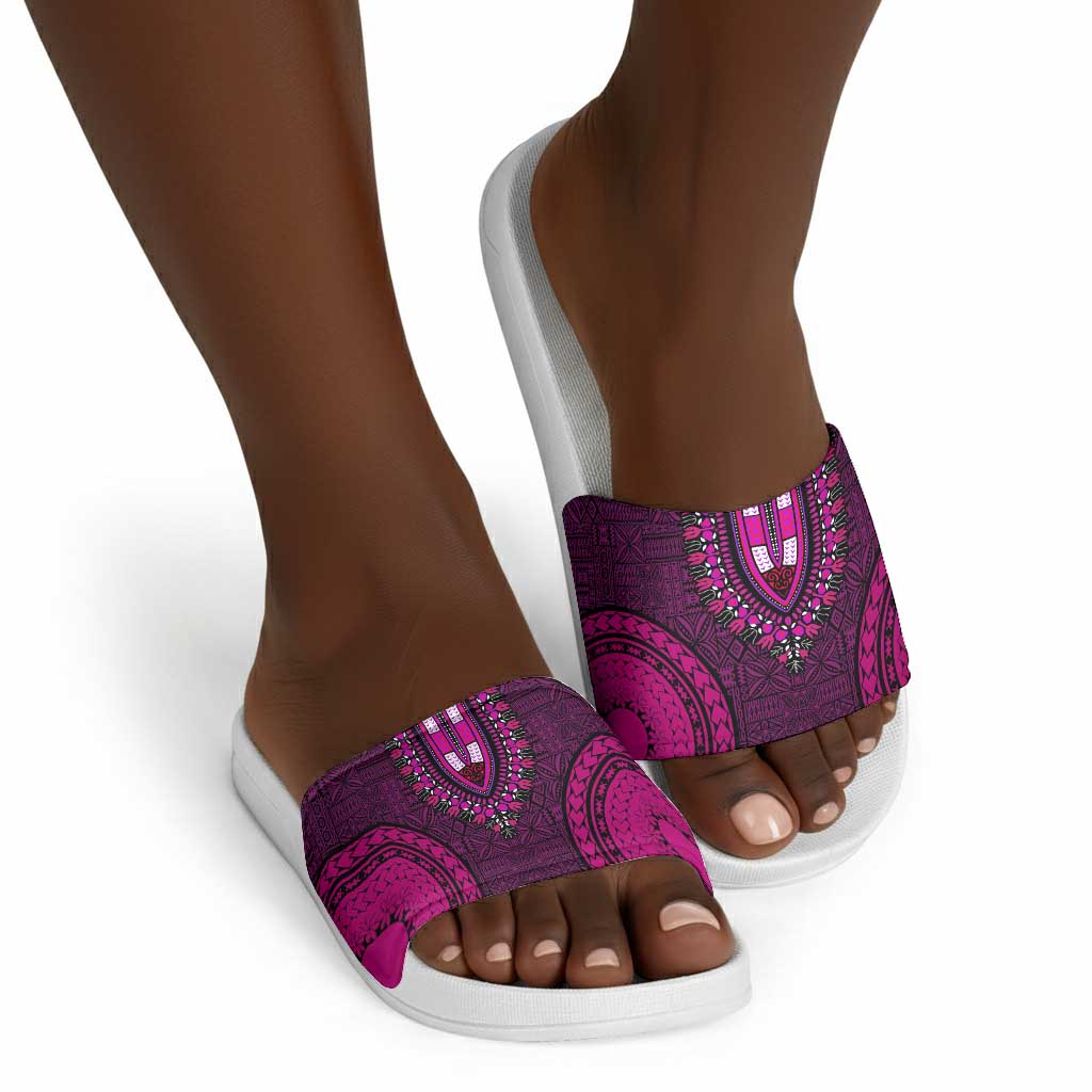 Pink Dashiki and Tapa Pattern Slide Sandals Africa-Polynesia Together Culture