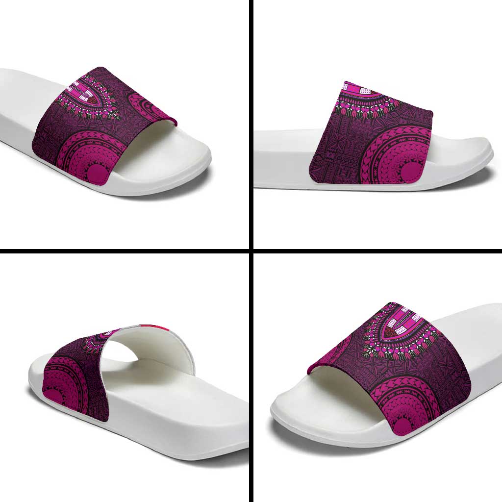Pink Dashiki and Tapa Pattern Slide Sandals Africa-Polynesia Together Culture