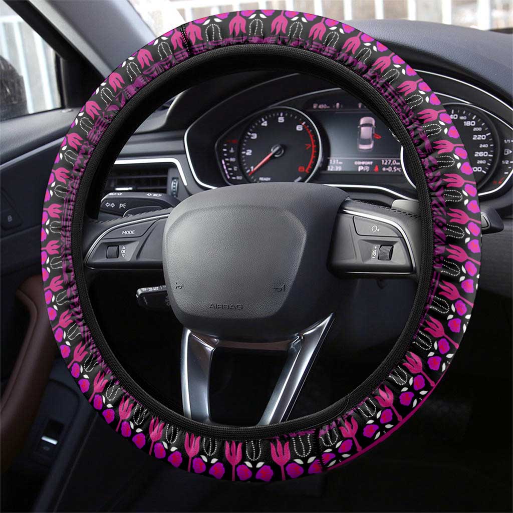 Pink Dashiki and Tapa Pattern Steering Wheel Cover Africa-Polynesia Together Culture
