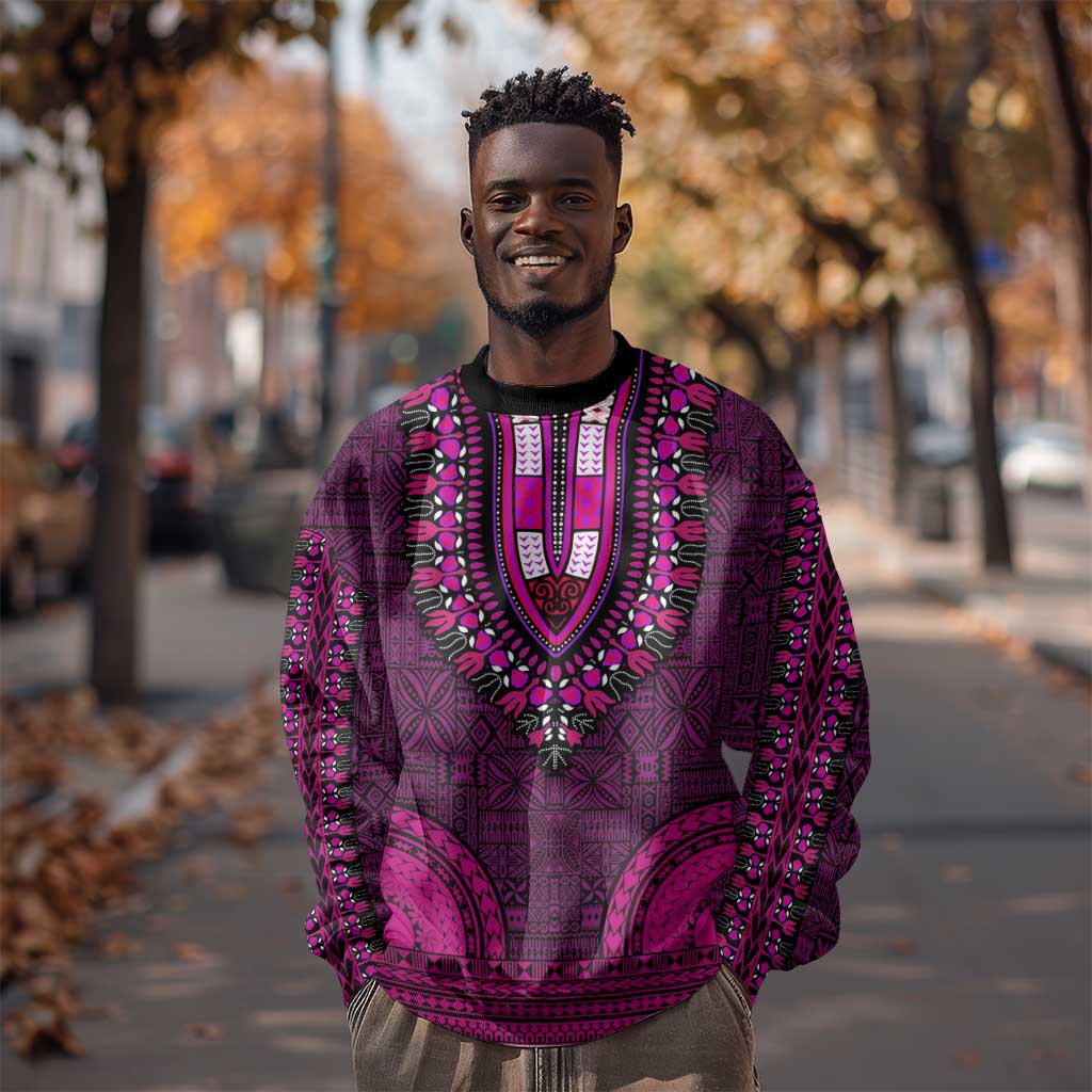 Pink Dashiki and Tapa Pattern Sweatshirt Africa-Polynesia Together Culture