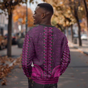 Pink Dashiki and Tapa Pattern Sweatshirt Africa-Polynesia Together Culture