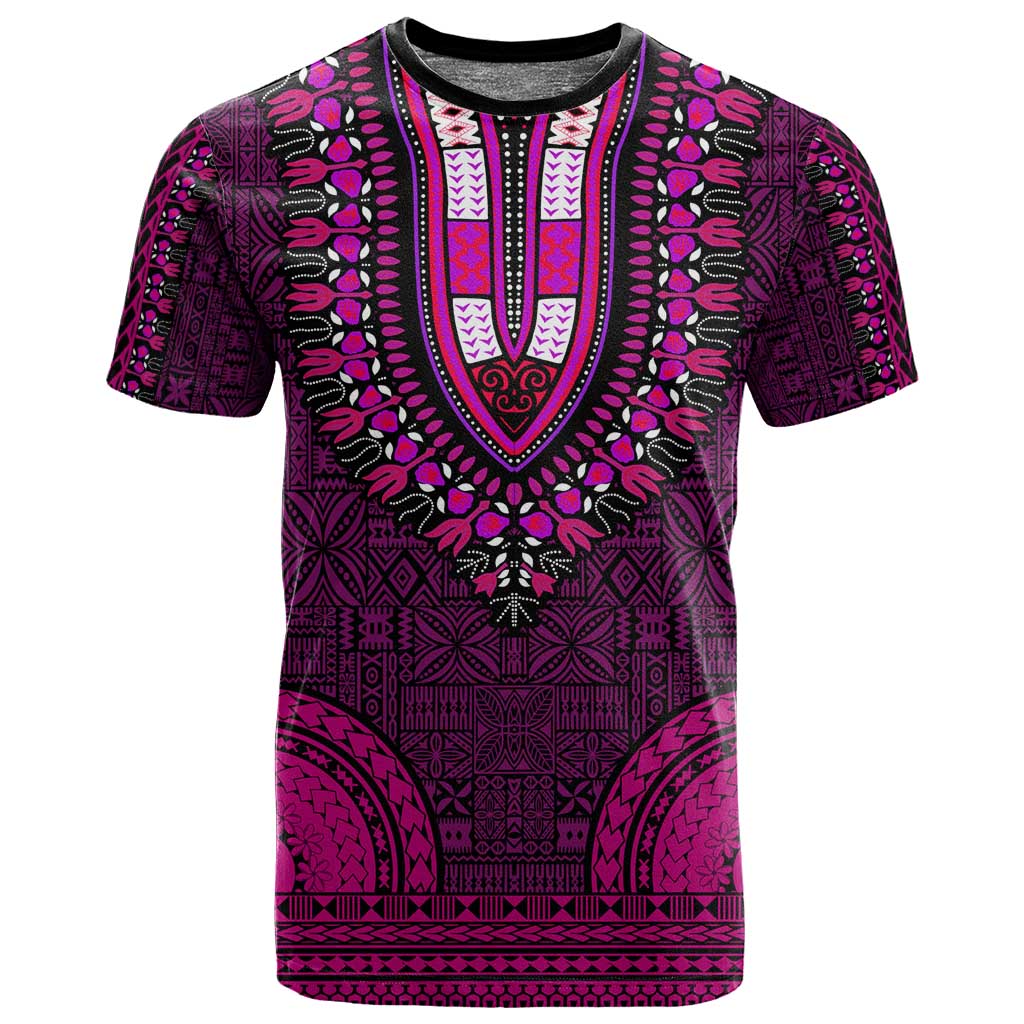 Pink Dashiki and Tapa Pattern T shirt Africa-Polynesia Together Culture