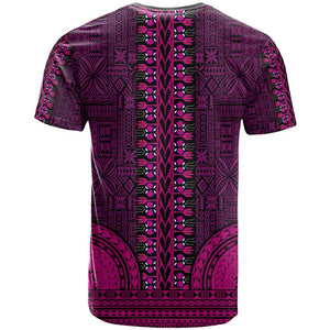 Pink Dashiki and Tapa Pattern T shirt Africa-Polynesia Together Culture