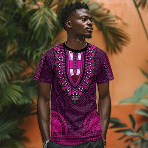 Pink Dashiki and Tapa Pattern T shirt Africa-Polynesia Together Culture