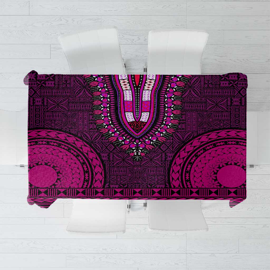 Pink Dashiki and Tapa Pattern Tablecloth Africa-Polynesia Together Culture