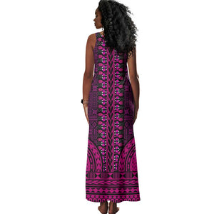 Pink Dashiki and Tapa Pattern Tank Maxi Dress Africa-Polynesia Together Culture