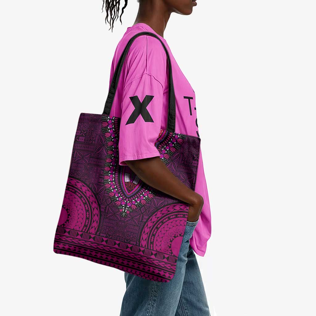 Pink Dashiki and Tapa Pattern Tote Bag Africa-Polynesia Together Culture