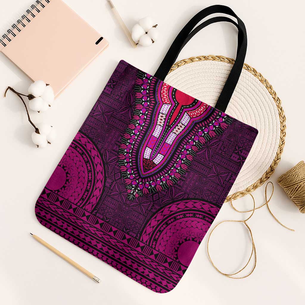 Pink Dashiki and Tapa Pattern Tote Bag Africa-Polynesia Together Culture