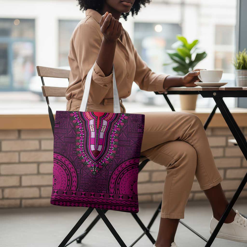 Pink Dashiki and Tapa Pattern Tote Bag Africa-Polynesia Together Culture