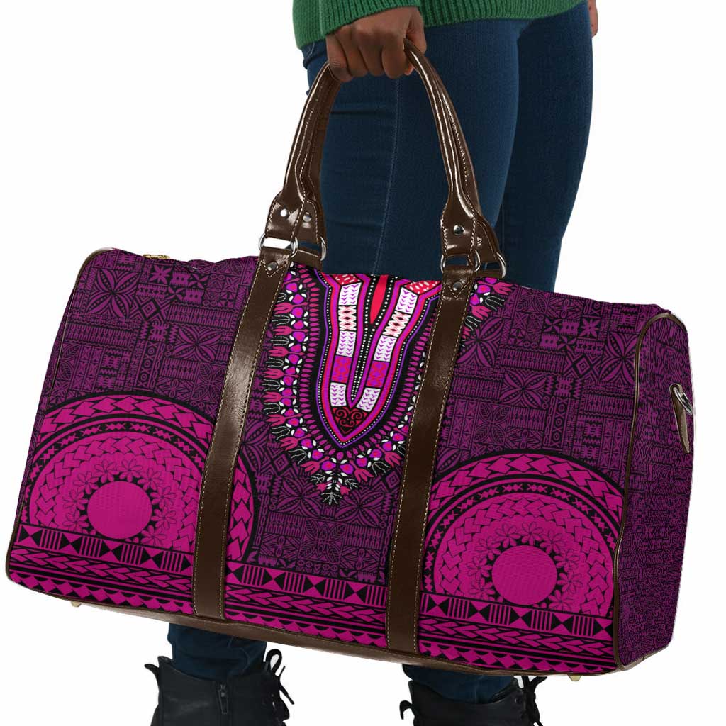 Pink Dashiki and Tapa Pattern Travel Bag Africa-Polynesia Together Culture