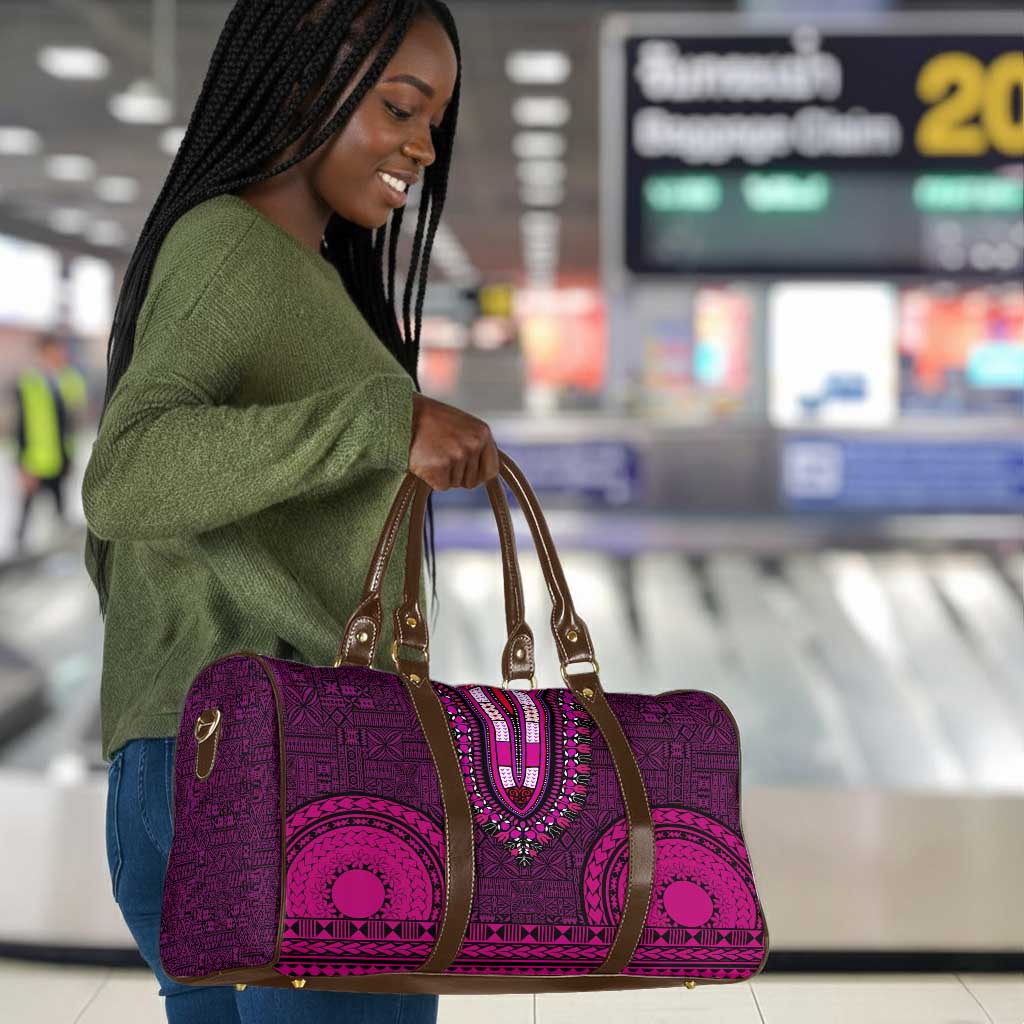 Pink Dashiki and Tapa Pattern Travel Bag Africa-Polynesia Together Culture
