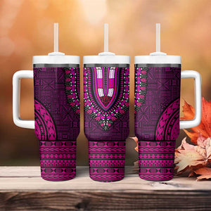 Pink Dashiki and Tapa Pattern Tumbler With Handle Africa-Polynesia Together Culture