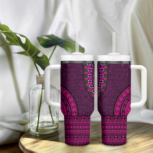 Pink Dashiki and Tapa Pattern Tumbler With Handle Africa-Polynesia Together Culture