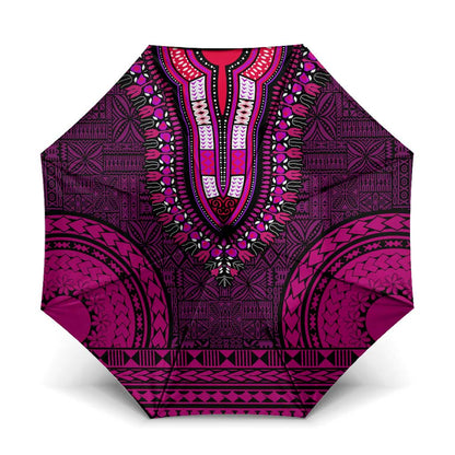 Pink Dashiki and Tapa Pattern Umbrella Africa-Polynesia Together Culture