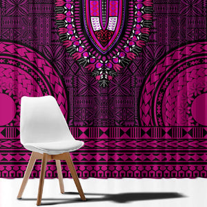 Pink Dashiki and Tapa Pattern Window Curtain Africa-Polynesia Together Culture