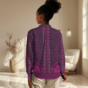 Pink Dashiki and Tapa Pattern Women Casual Shirt Africa-Polynesia Together Culture