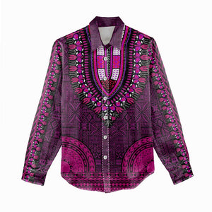 Pink Dashiki and Tapa Pattern Women Casual Shirt Africa-Polynesia Together Culture