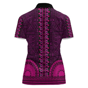 Pink Dashiki and Tapa Pattern Women Polo Shirt Africa-Polynesia Together Culture