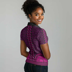 Pink Dashiki and Tapa Pattern Women Polo Shirt Africa-Polynesia Together Culture