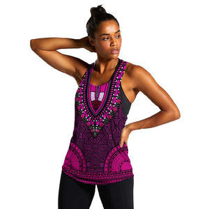 Pink Dashiki and Tapa Pattern Women Racerback Tank Africa-Polynesia Together Culture