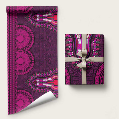 Pink Dashiki and Tapa Pattern Wrapping Paper Africa and Polynesia Together Culture - African Pride