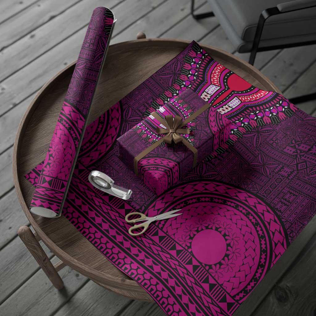 Pink Dashiki and Tapa Pattern Wrapping Paper Africa and Polynesia Together Culture - African Pride