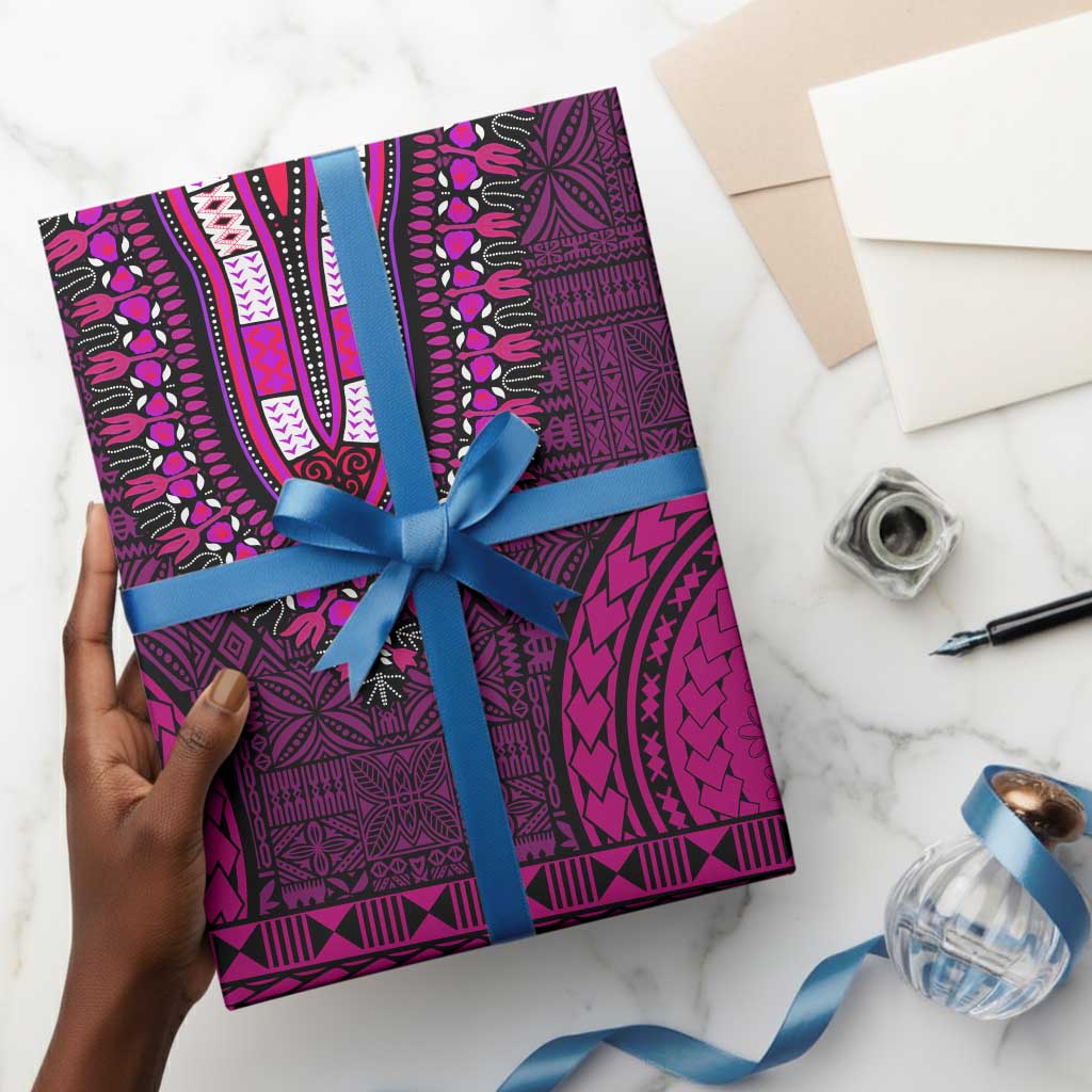 Pink Dashiki and Tapa Pattern Wrapping Paper Africa and Polynesia Together Culture - African Pride