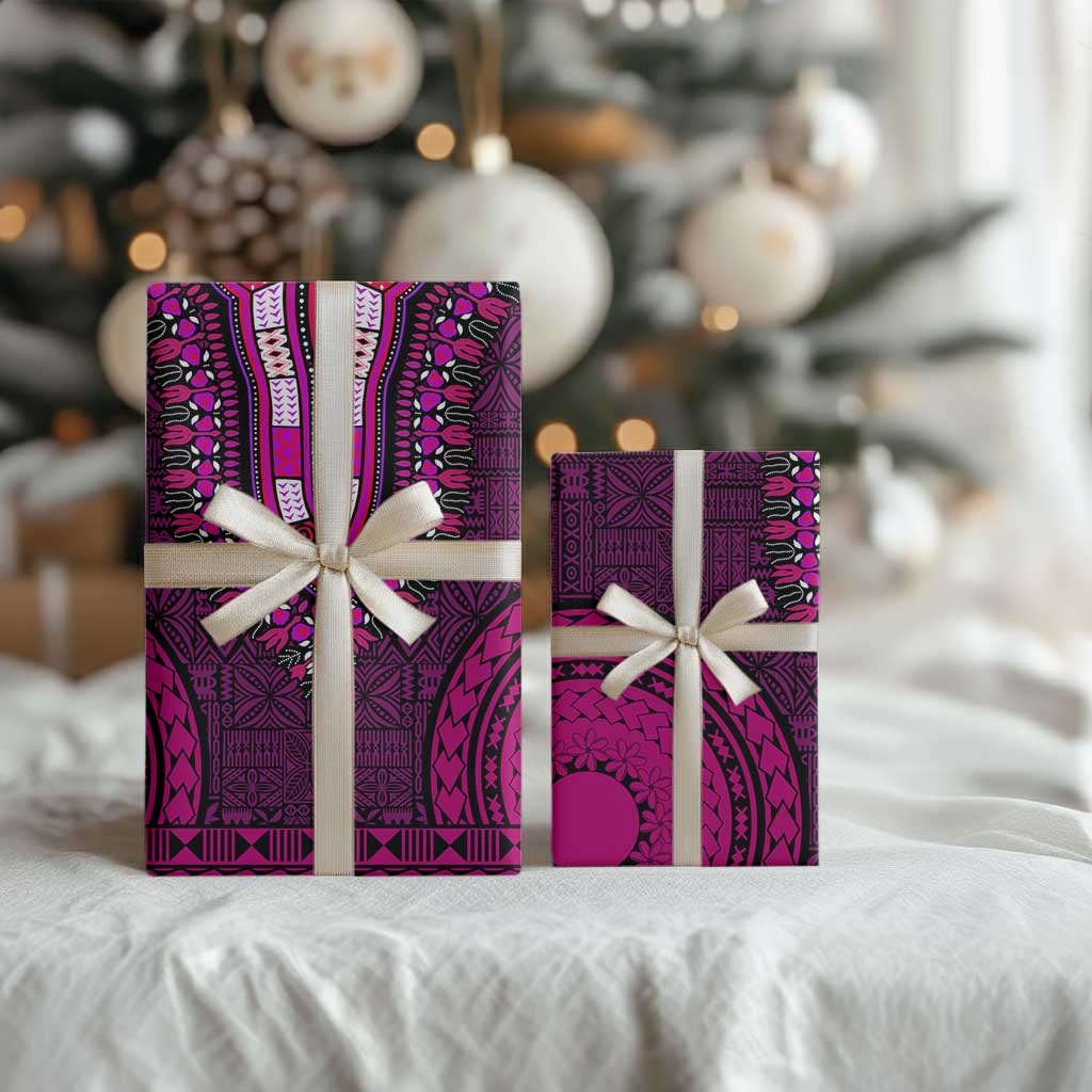 Pink Dashiki and Tapa Pattern Wrapping Paper Africa and Polynesia Together Culture - African Pride
