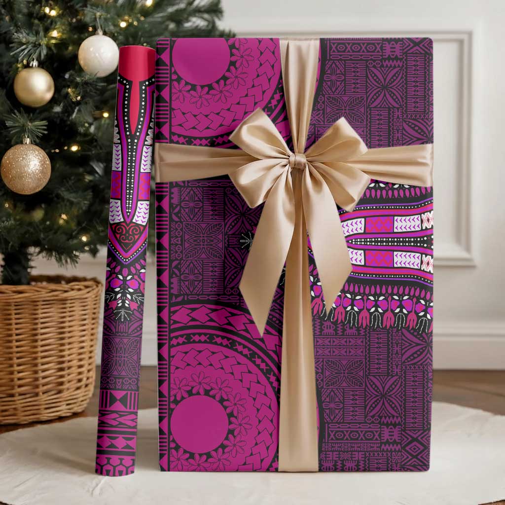 Pink Dashiki and Tapa Pattern Wrapping Paper Africa and Polynesia Together Culture - African Pride