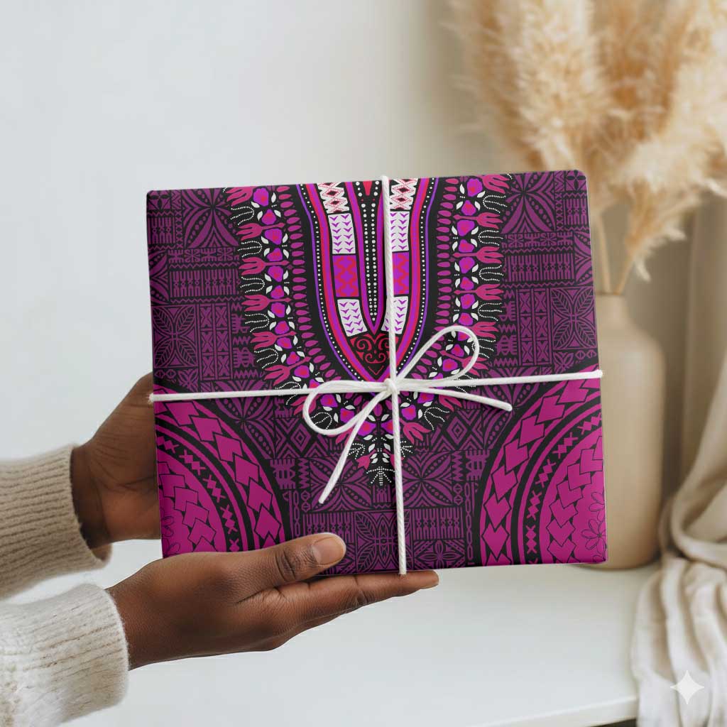 Pink Dashiki and Tapa Pattern Wrapping Paper Africa and Polynesia Together Culture - African Pride