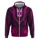 Pink Dashiki and Tapa Pattern Zip Hoodie Africa-Polynesia Together Culture