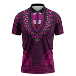 Pink Dashiki and Tapa Pattern Zipper Polo Shirt Africa-Polynesia Together Culture