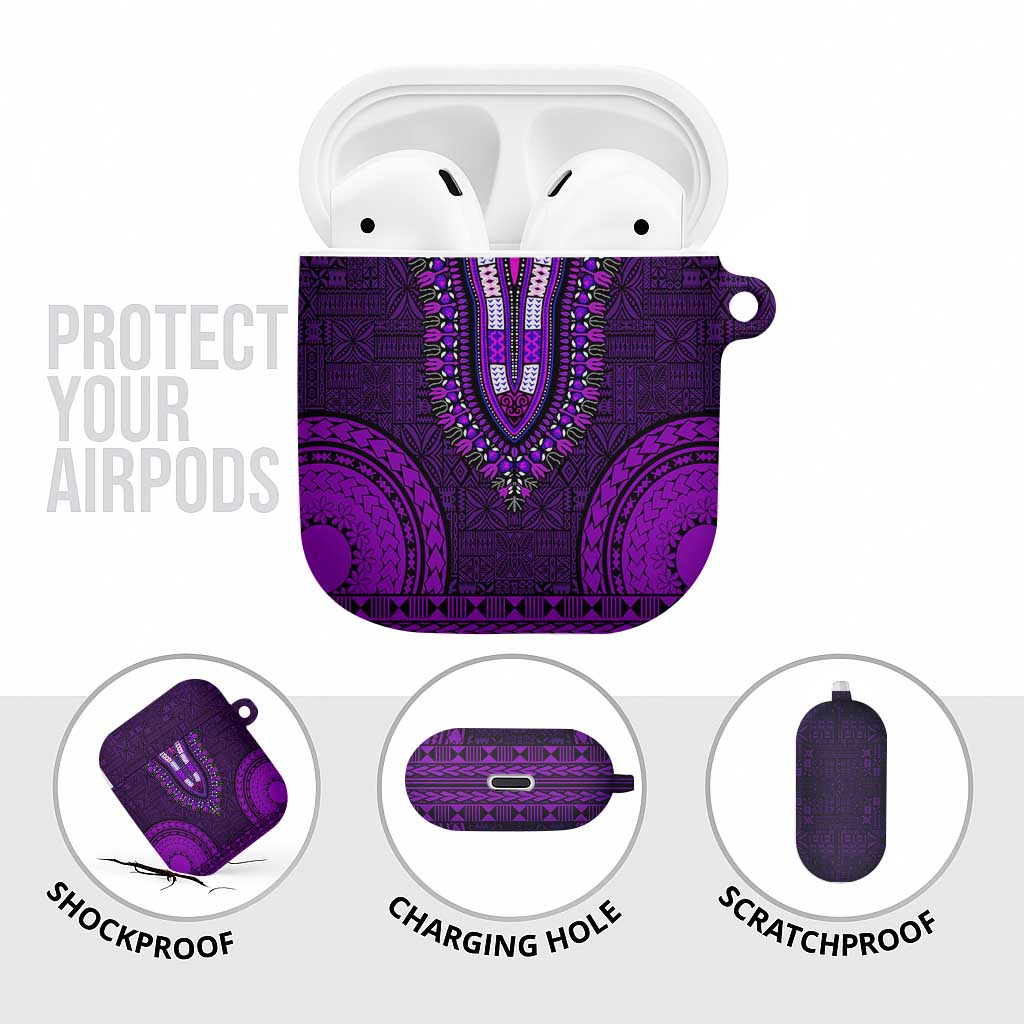 Purple Dashiki and Tapa Pattern AirPods Case Africa-Polynesia Together Culture