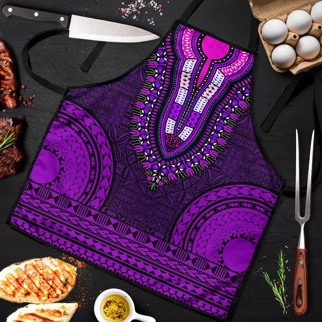Purple Dashiki and Tapa Pattern Apron Africa-Polynesia Together Culture