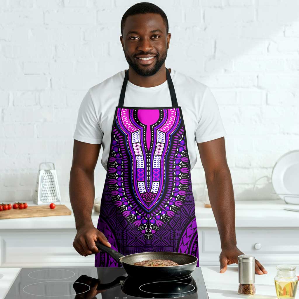 Purple Dashiki and Tapa Pattern Apron Africa-Polynesia Together Culture