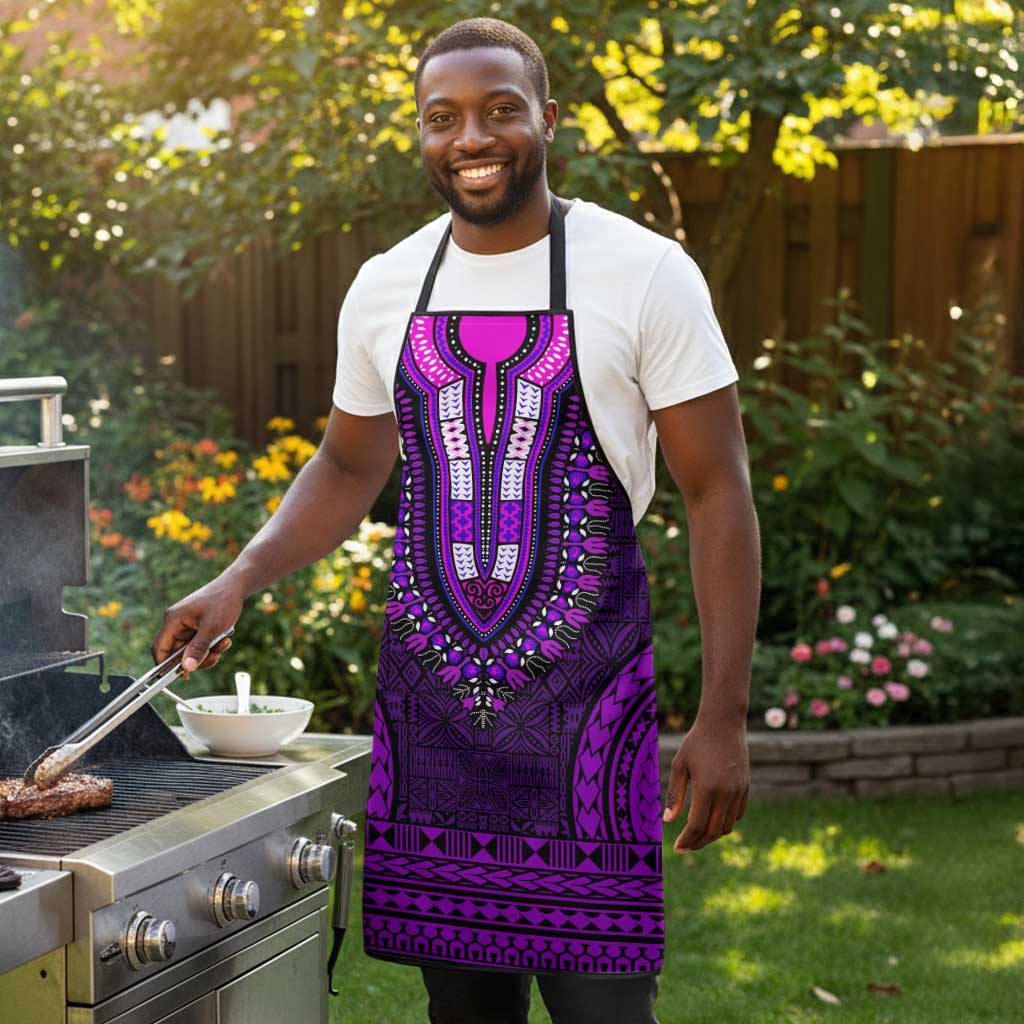 Purple Dashiki and Tapa Pattern Apron Africa-Polynesia Together Culture