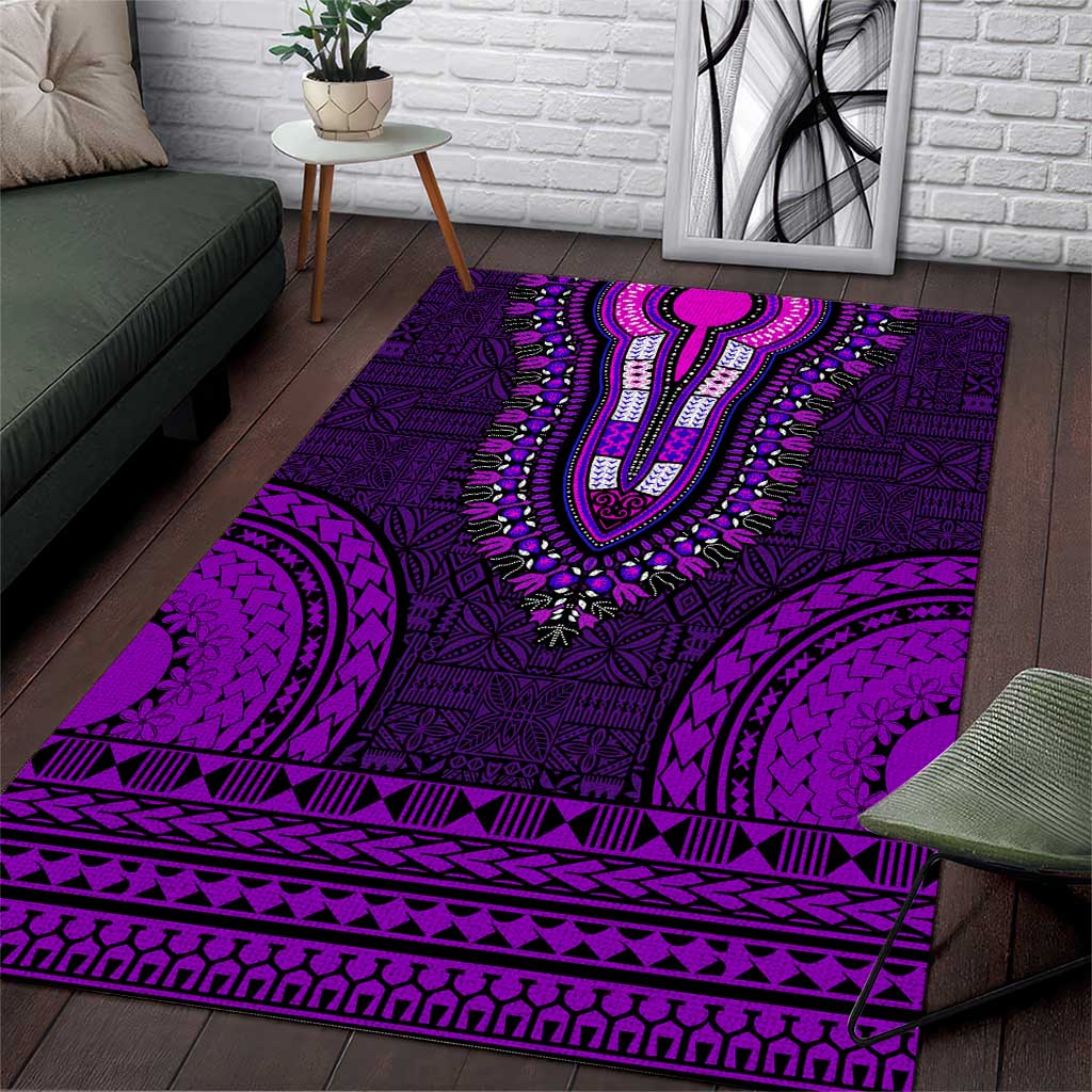 Purple Dashiki and Tapa Pattern Area Rug Africa-Polynesia Together Culture