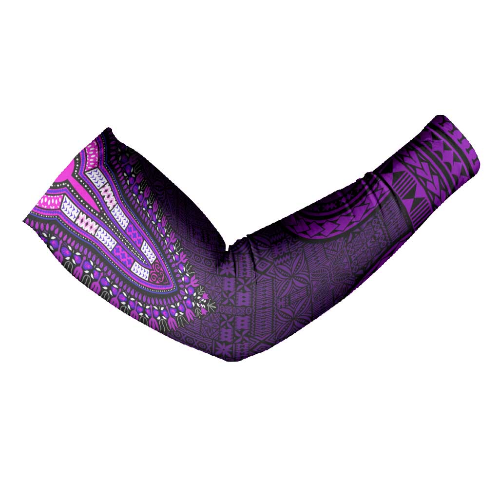 Purple Dashiki and Tapa Pattern Arm Sleeves Africa-Polynesia Together Culture