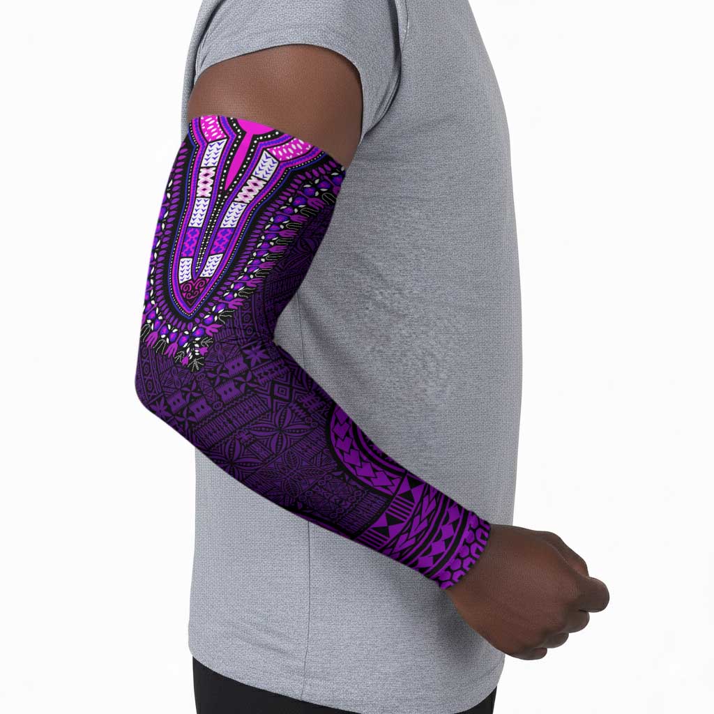 Purple Dashiki and Tapa Pattern Arm Sleeves Africa-Polynesia Together Culture